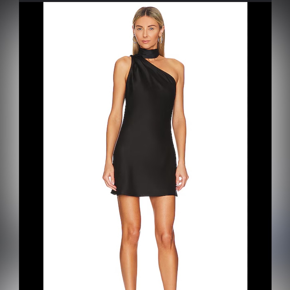 Alice + Olivia Leola Mini Dress in Black One Shoulder Size 10